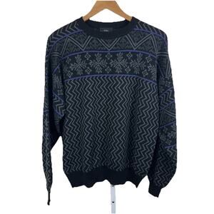 Vintage Wool Fair Isle Crew Neck Sweater Mens M Medium Nordic Fisherman